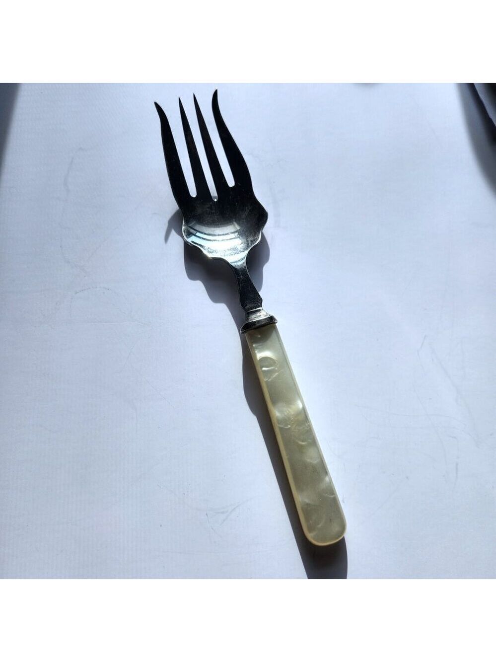 JB S Sheffield Mother of Pearl Cold Meat Fork LG 8.5" EPNS Silverplated England